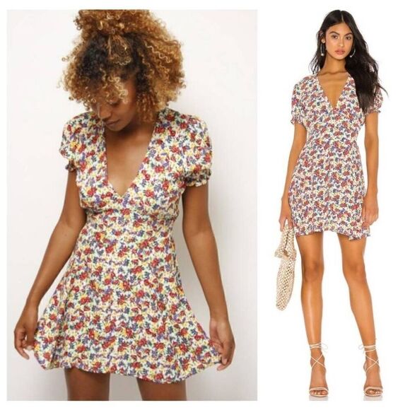 Faithfull The Brand Raphaela Floral Puff Sleeve Mini Dress Size 4 - Picture 2 of 8